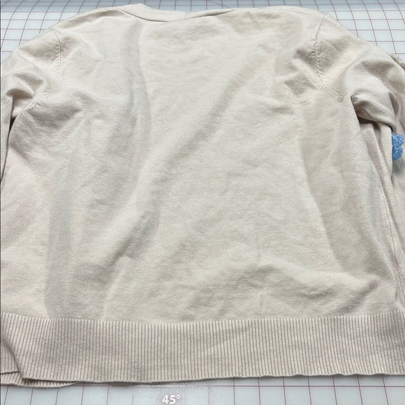 AAEDA Cottage Multi Color Crochet Flower Applique Open Front Lt Beige Cardigan L - Picture 9 of 16